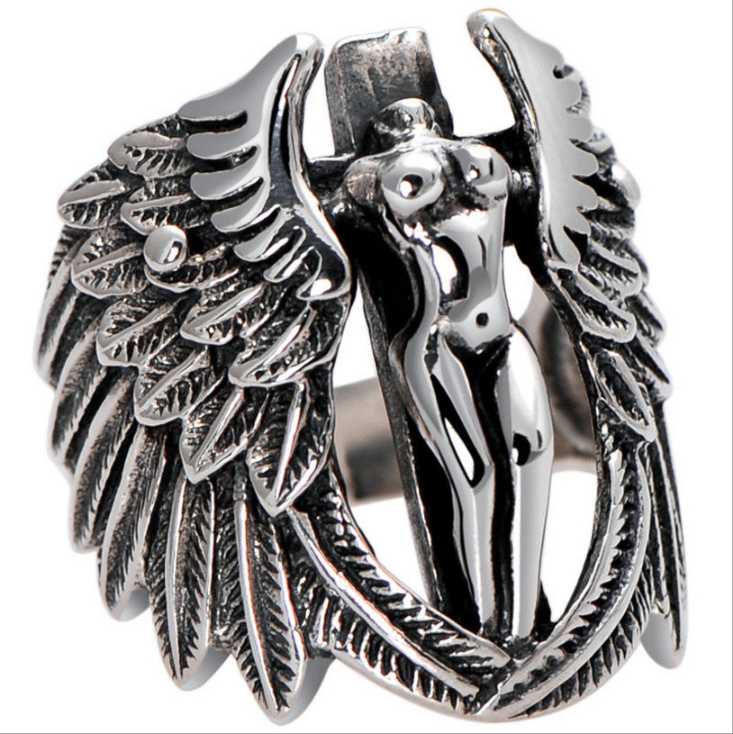 Infinionly Simple Cross Wings Titanium Steel Ring
