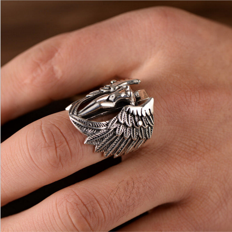 Infinionly Simple Cross Wings Titanium Steel Ring