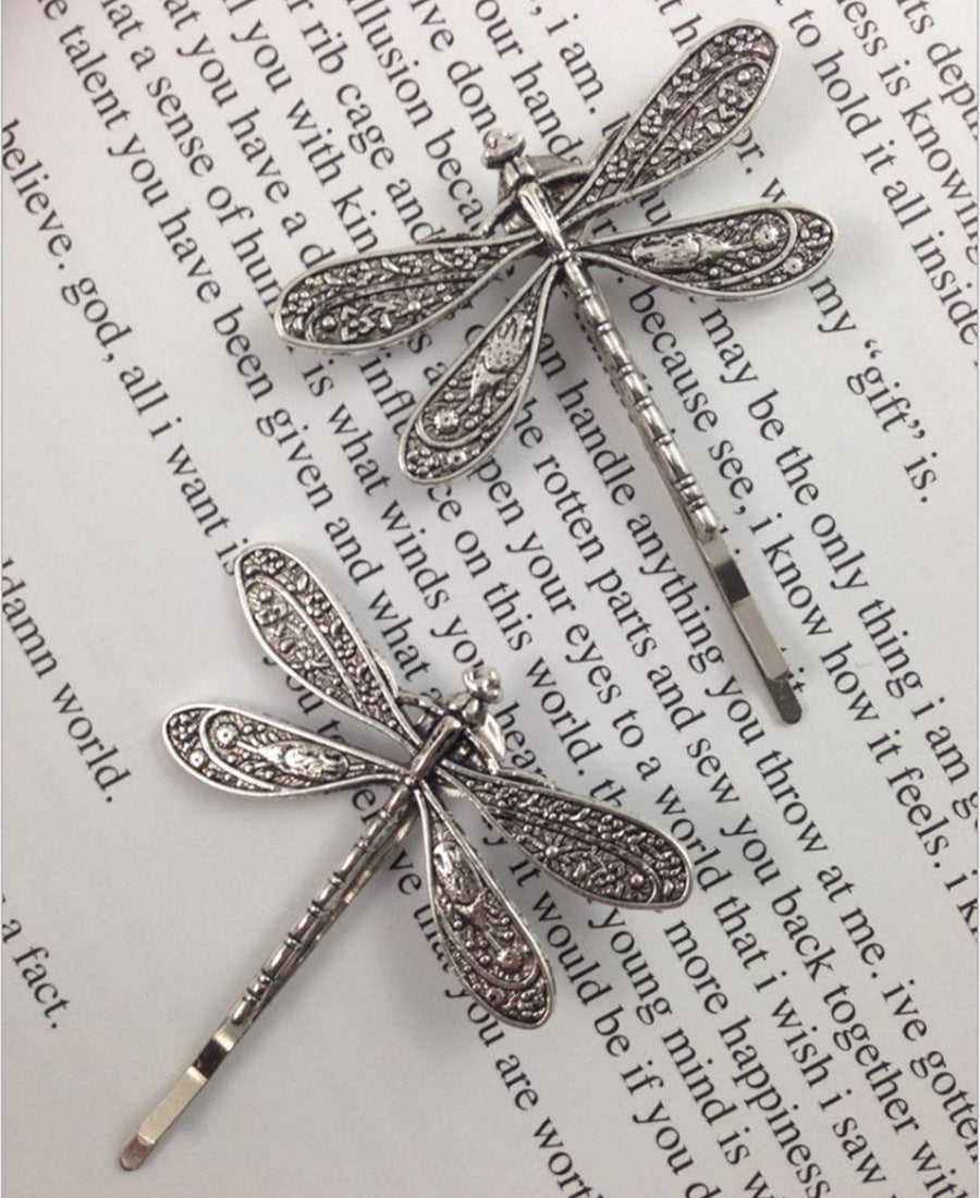 Sterling Silver Vintage Carved Dragonfly Hairpin(A Pair)