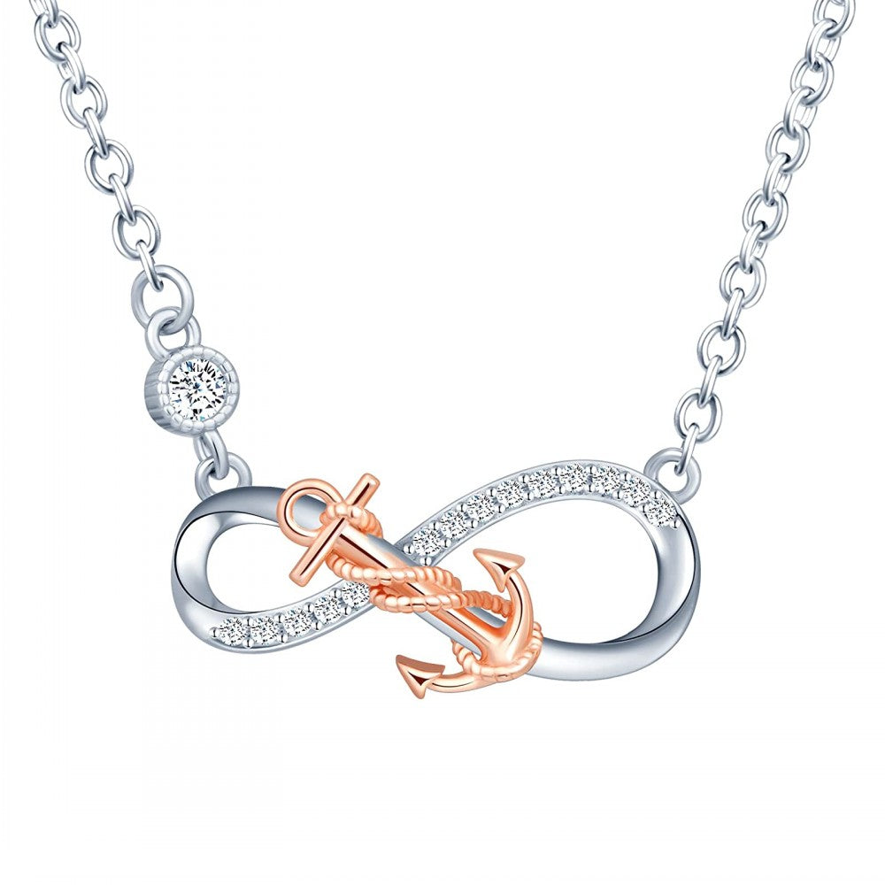 Infinity with Anchor Two Tone CZ Necklace
