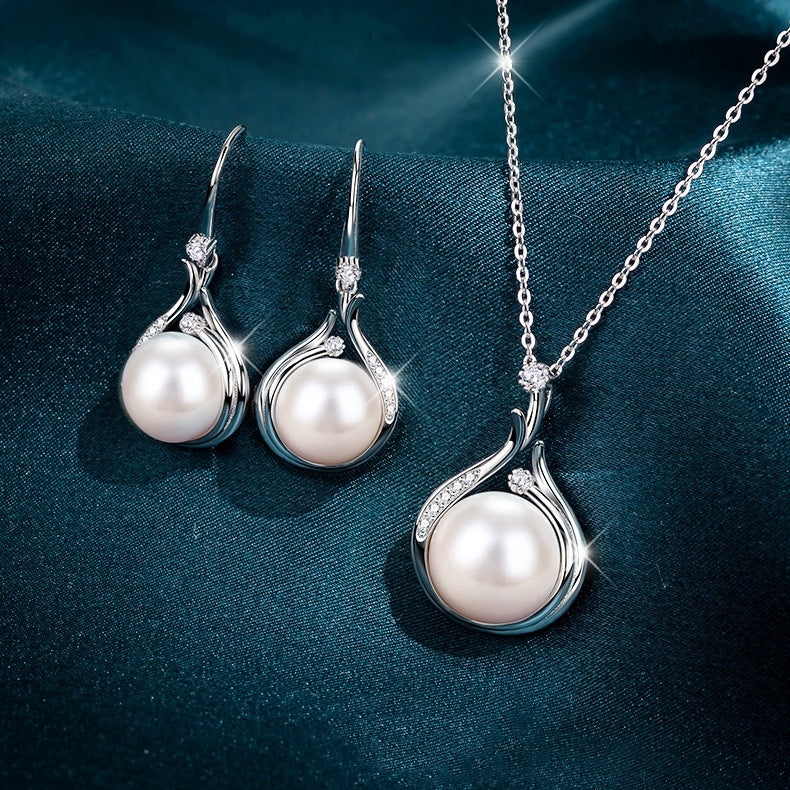Infinionly S925 Sterling Silver Natural Freshwater Pearl Earrings And Necklace