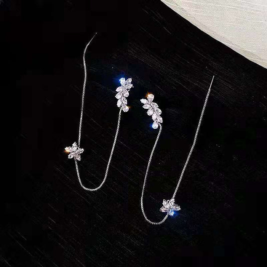 Infinionly Crystal Flower Tassel Earrings