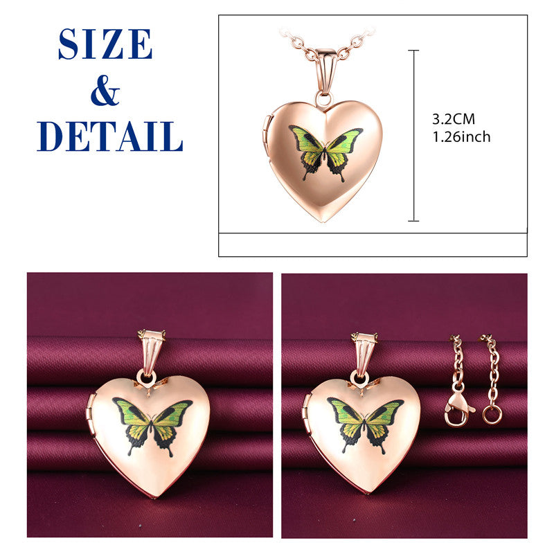 Infinionly Butterfly Rose Gold Heart Photo Locket Necklace