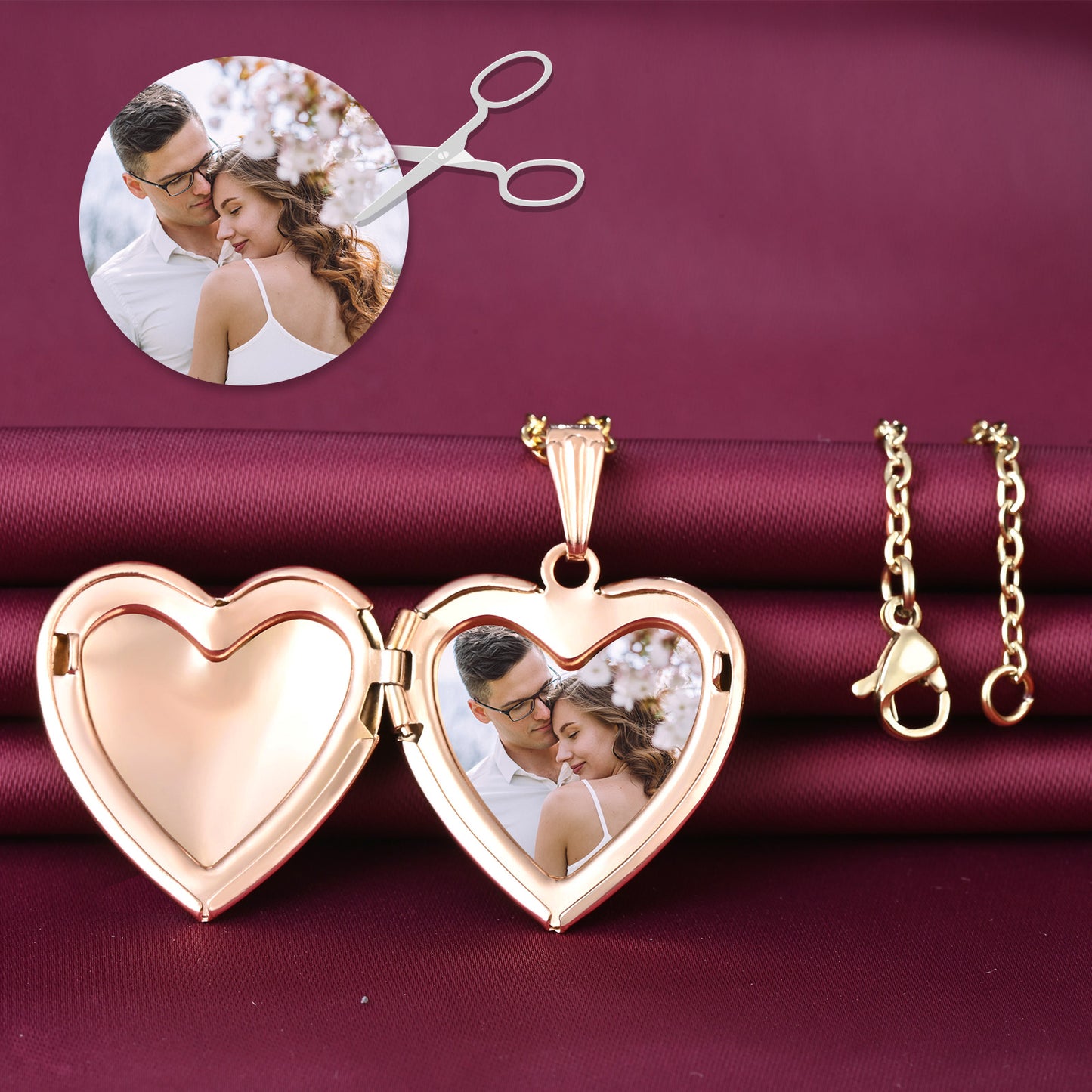 Infinionly Butterfly Rose Gold Heart Photo Locket Necklace