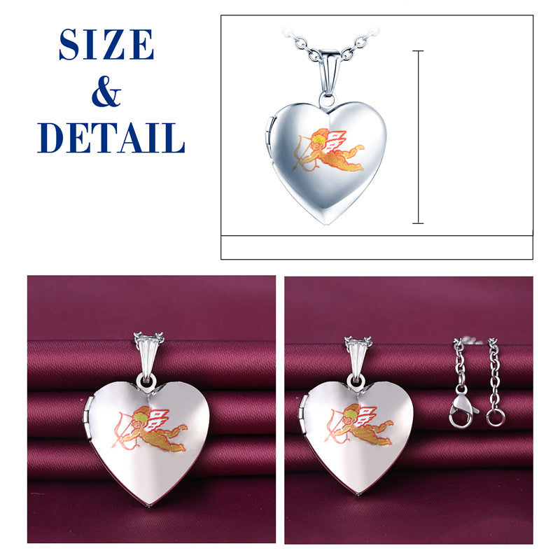 Infinionly Cupid Heart Photo Locket Necklace
