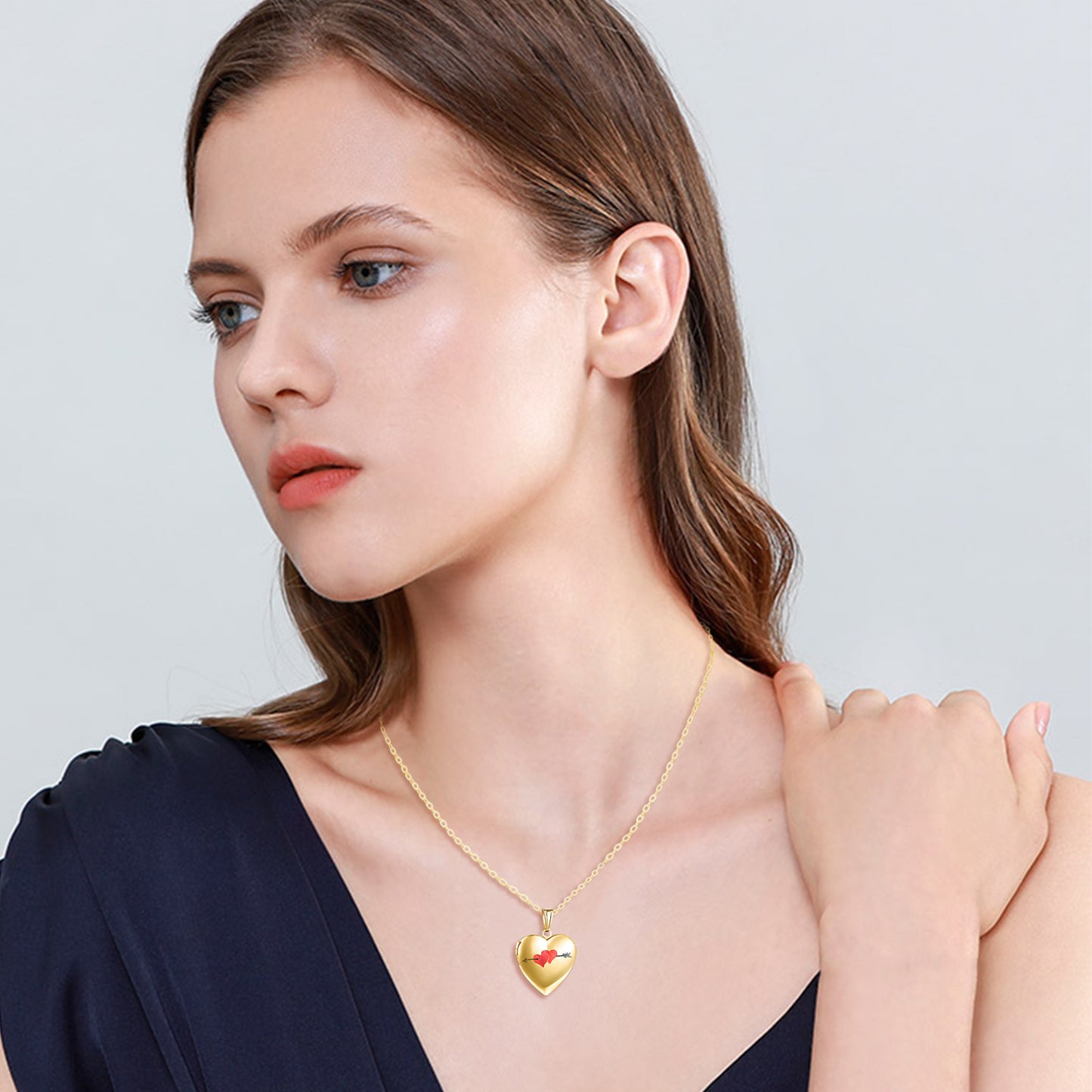 Infinionly Arrow Piercing The Heart Photo Locket Necklace