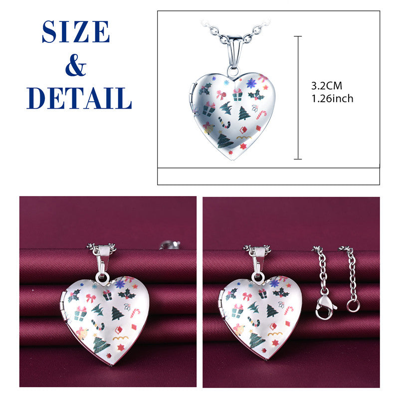 Infinionly Christmas Heart Photo Locket Necklace