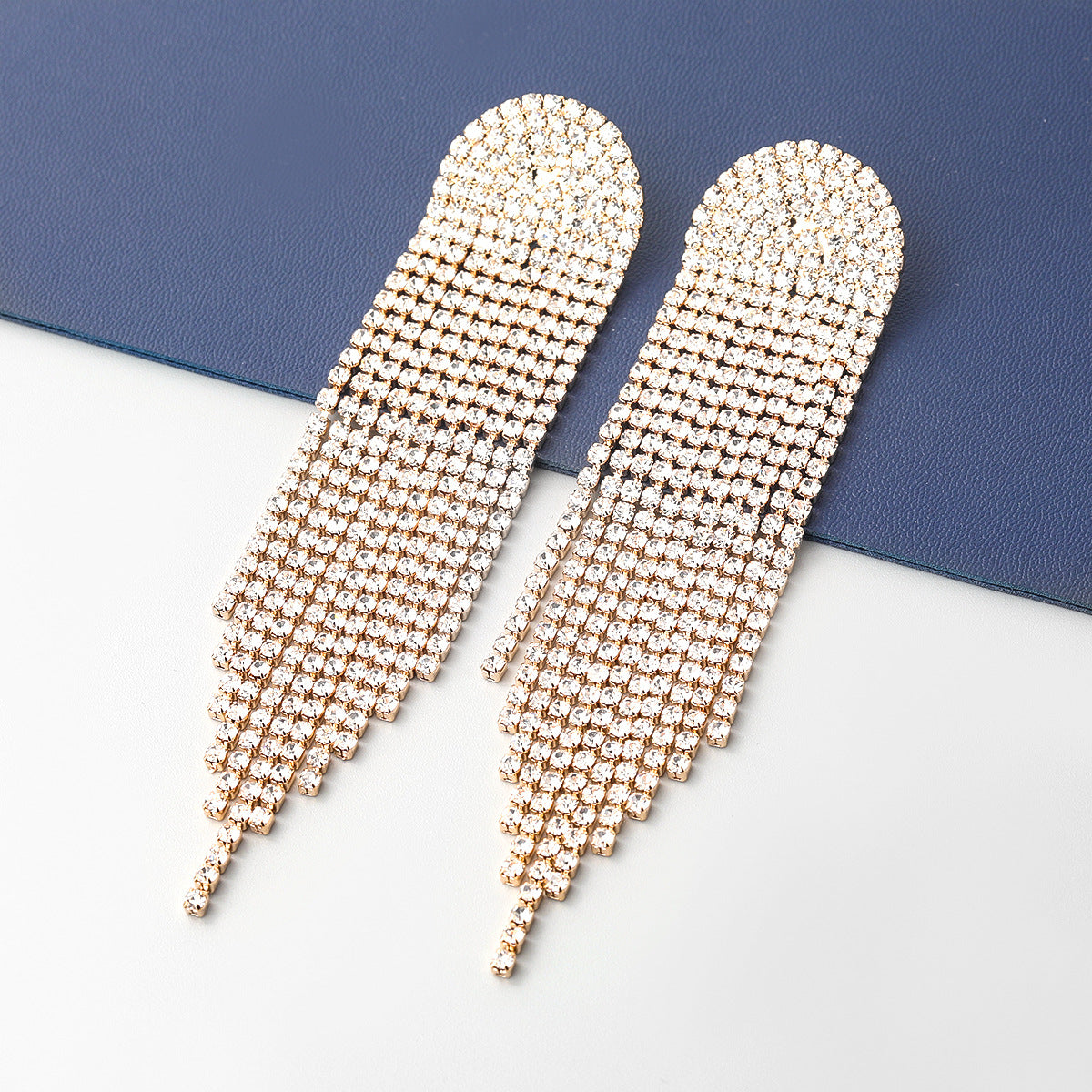 Infinionly Geometric Rhinestone Fringe Earrings With Super Flash Claws