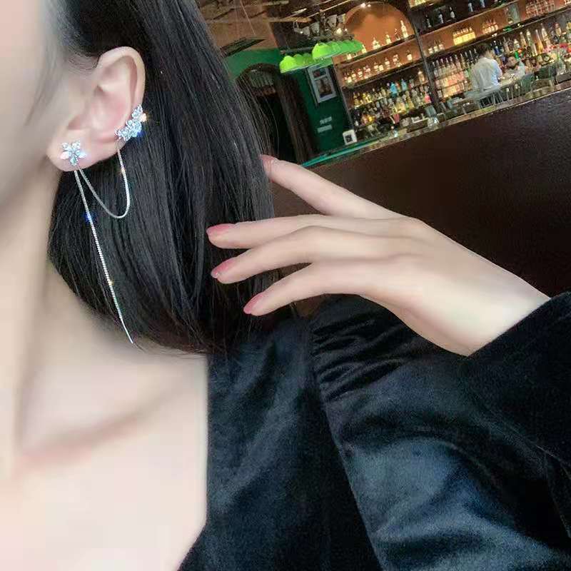 Infinionly Crystal Flower Tassel Earrings