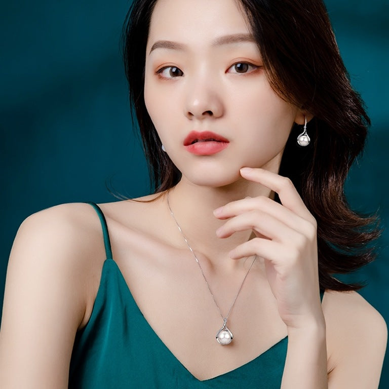 Infinionly S925 Sterling Silver Natural Freshwater Pearl Earrings And Necklace