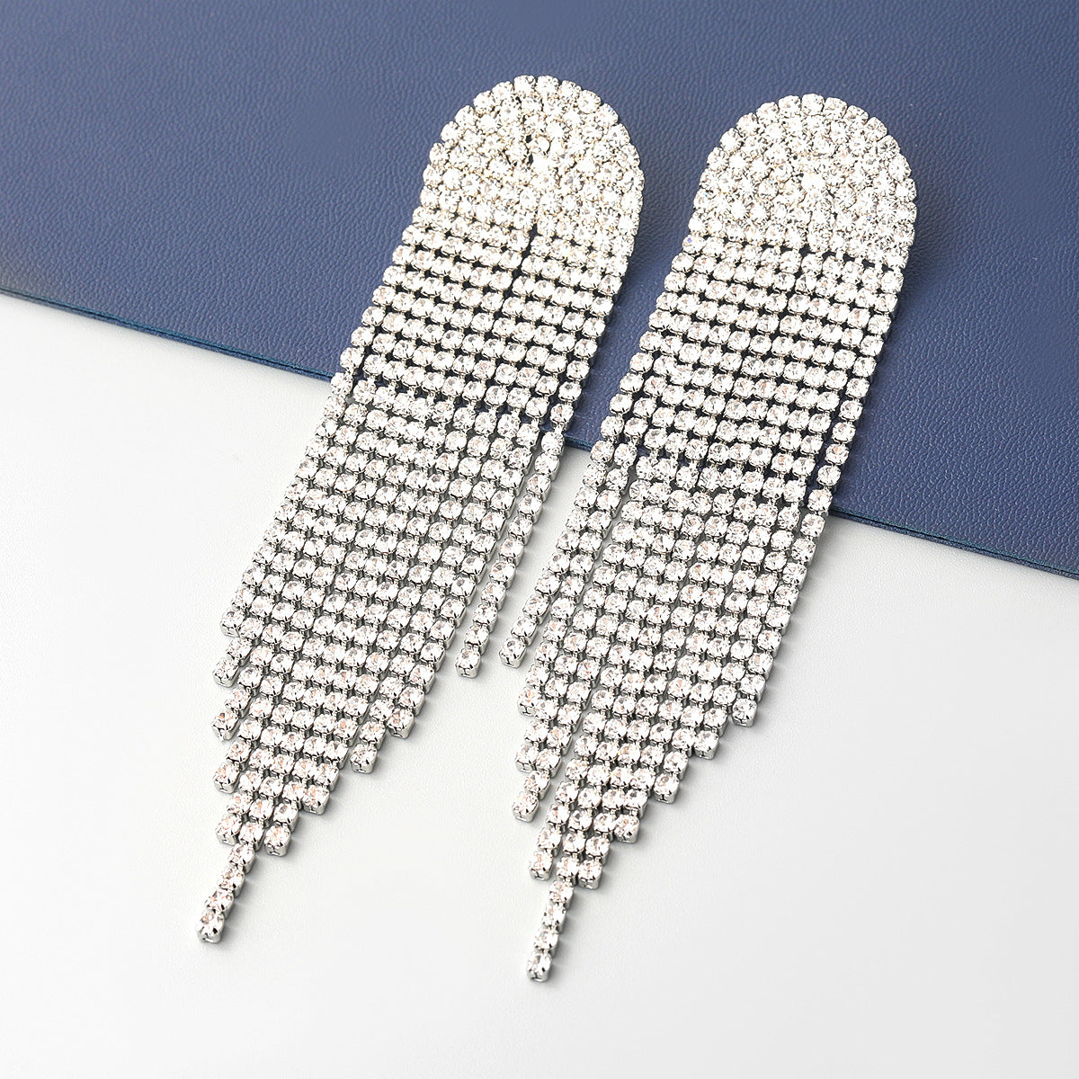 Infinionly Geometric Rhinestone Fringe Earrings With Super Flash Claws