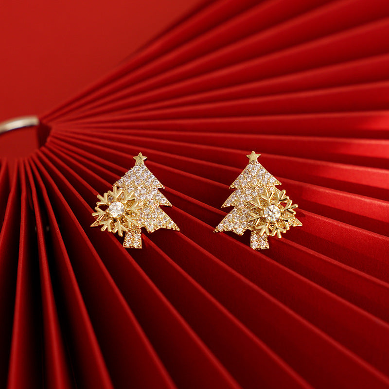 Infinionly Rotatable Snowflake Christmas Tree Earrings