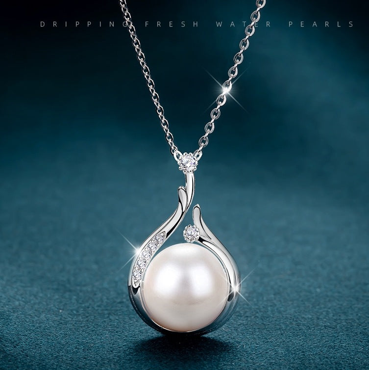 Infinionly S925 Sterling Silver Natural Freshwater Pearl Earrings And Necklace