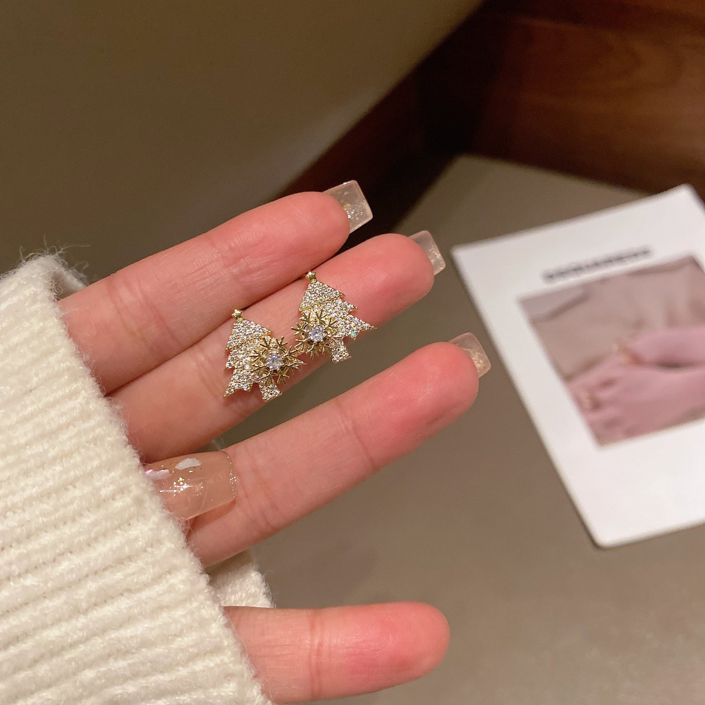 Infinionly Rotatable Snowflake Christmas Tree Earrings