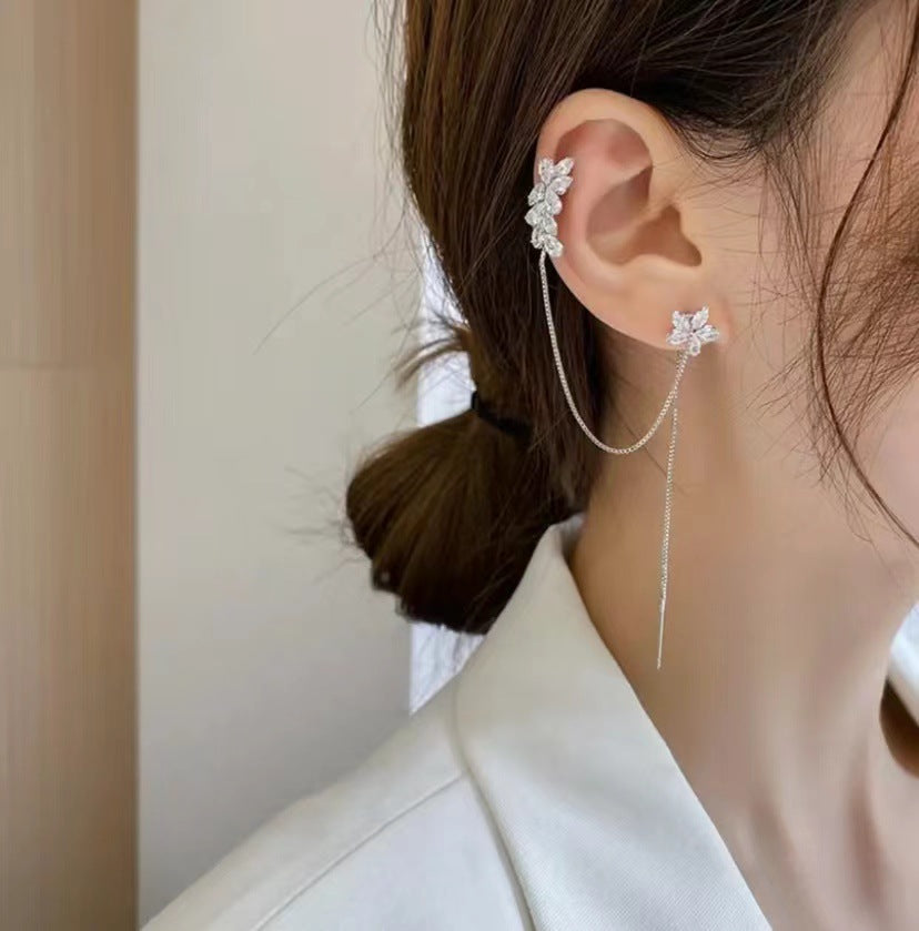 Infinionly Crystal Flower Tassel Earrings