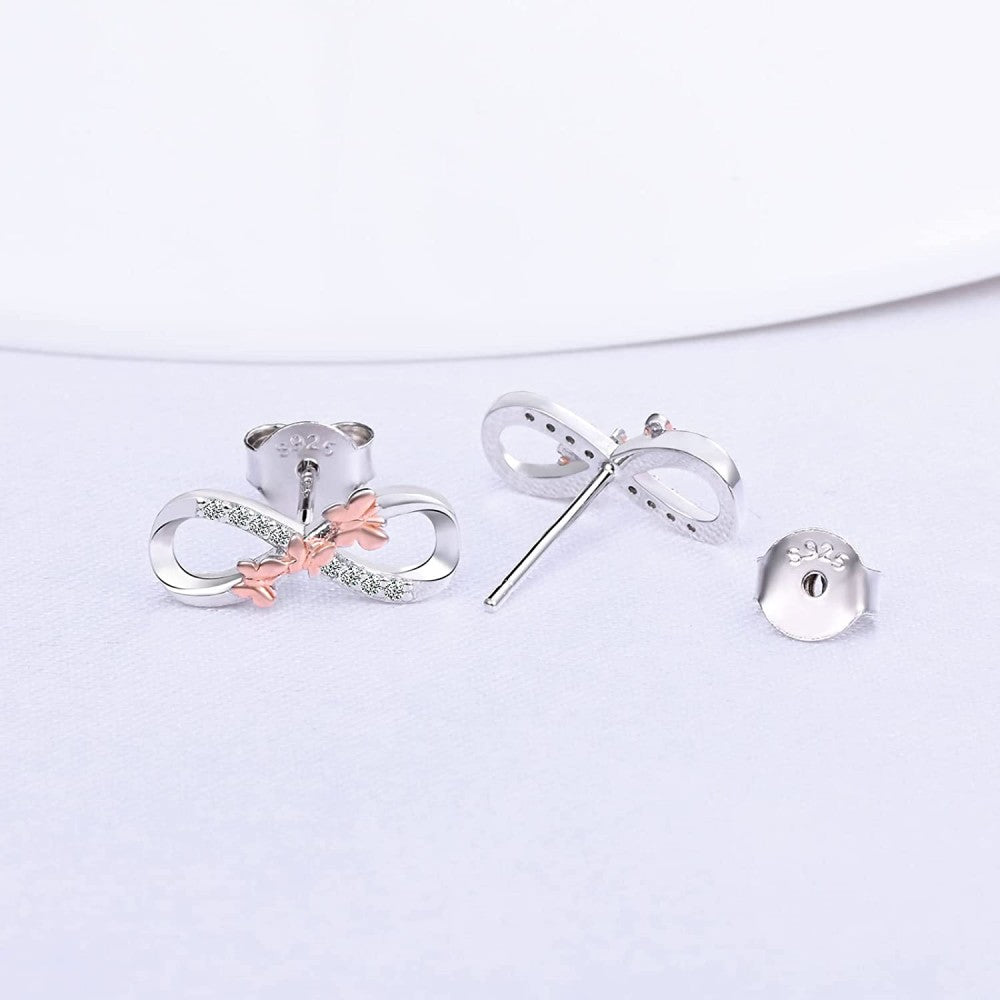 Infinity Butterfly Two Tone CZ Stud Earrings