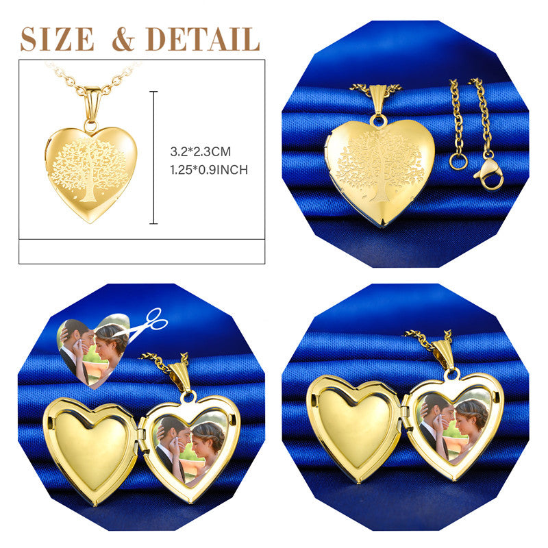 Infinionly Tree Heart Photo Locket Necklace