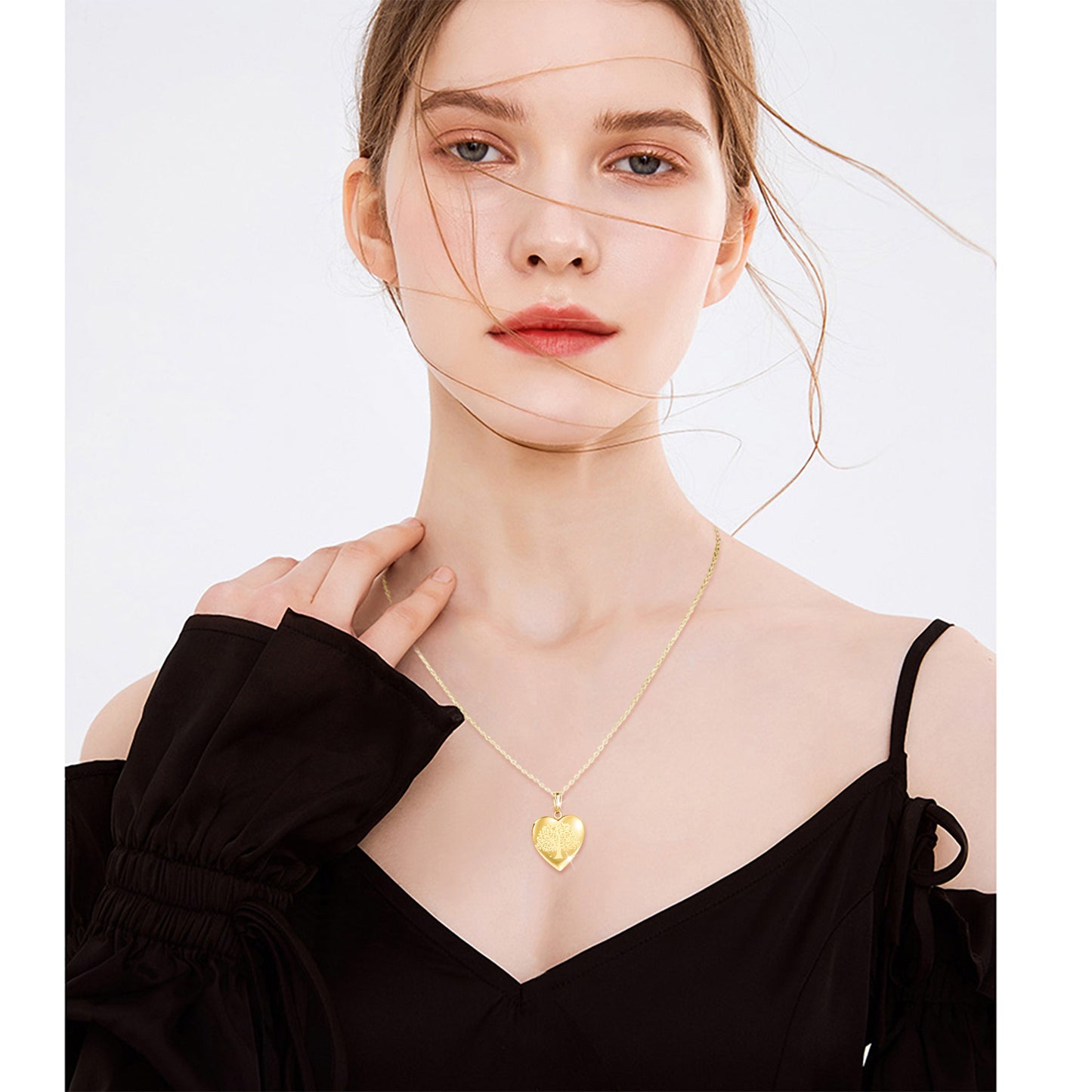 Infinionly Tree Heart Photo Locket Necklace