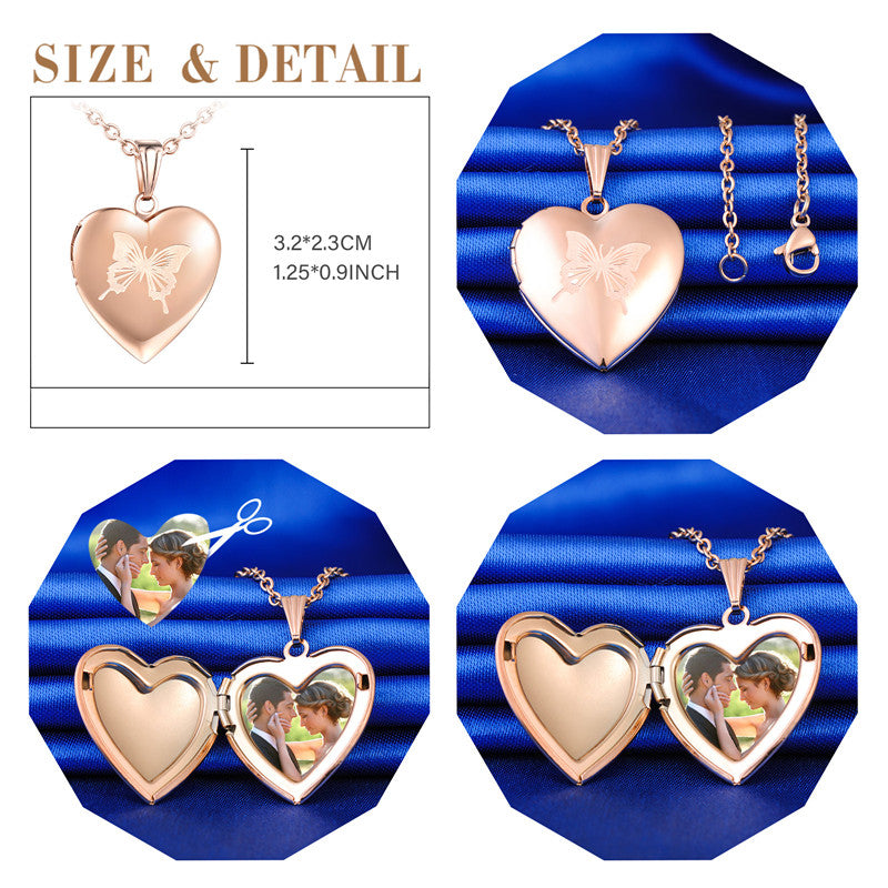 Infinionly Butterfly Heart Photo Locket Necklace