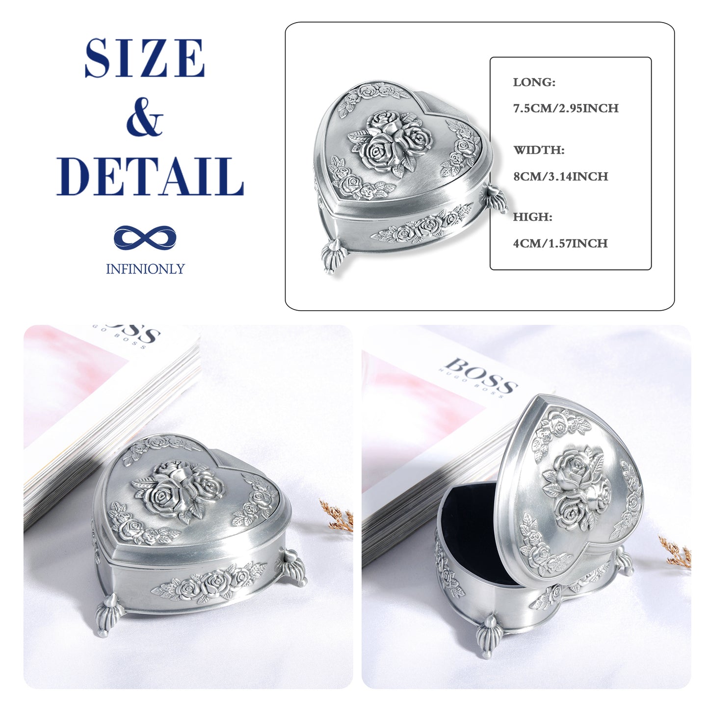 Infinionly Classical Gothic Retro Tripod European Rose Princess Jewelry Box