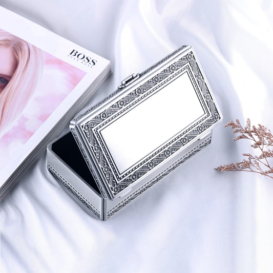 Infinionly Simple Pattern Carving Large Rectangular Metal Jewelry Box