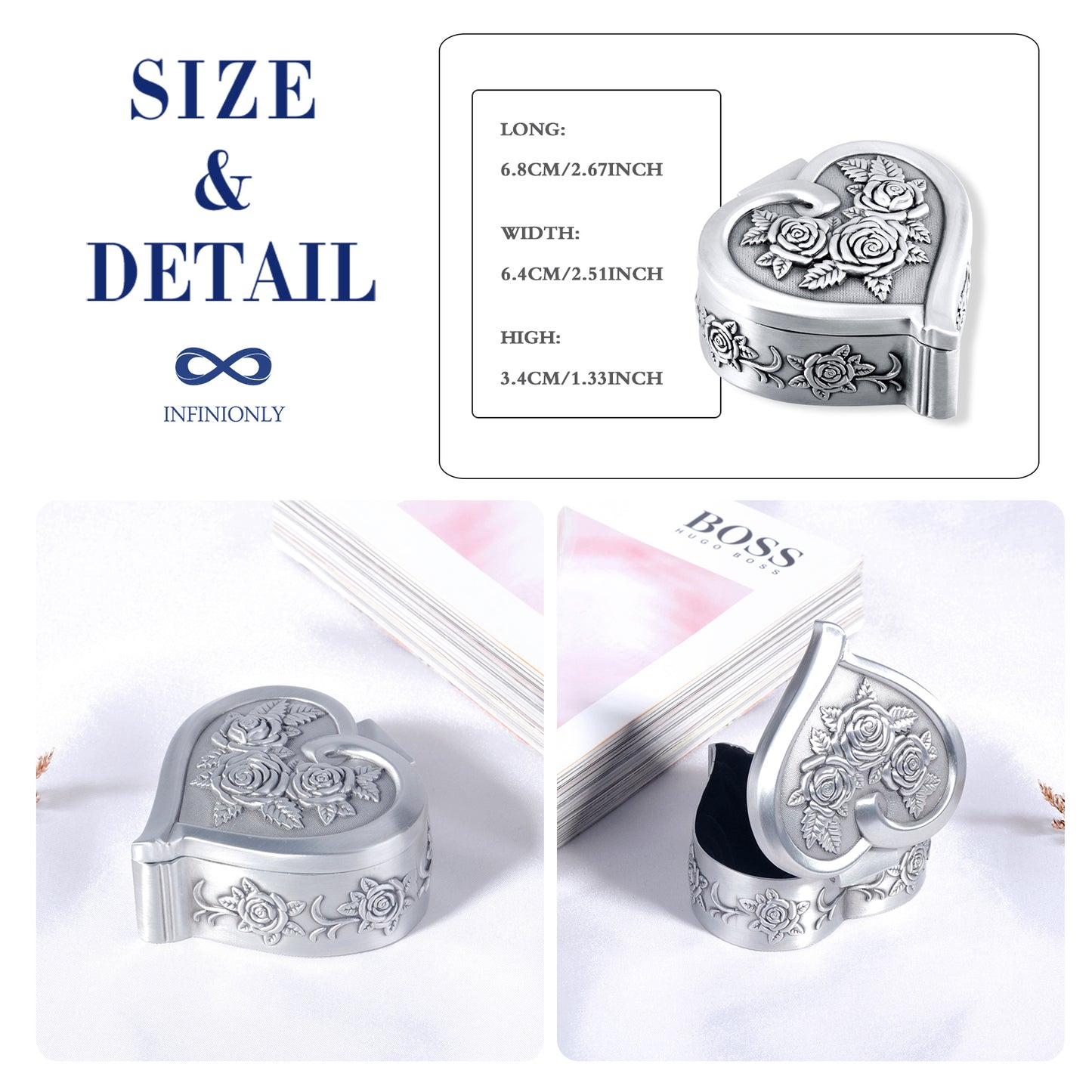 Infinionly Classical European Style Heart Rose Jewelry Box
