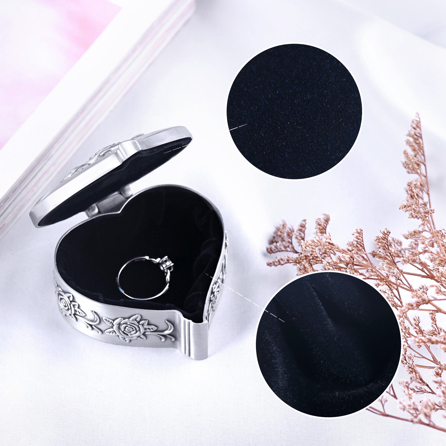 Infinionly Classical European Style Heart Rose Jewelry Box
