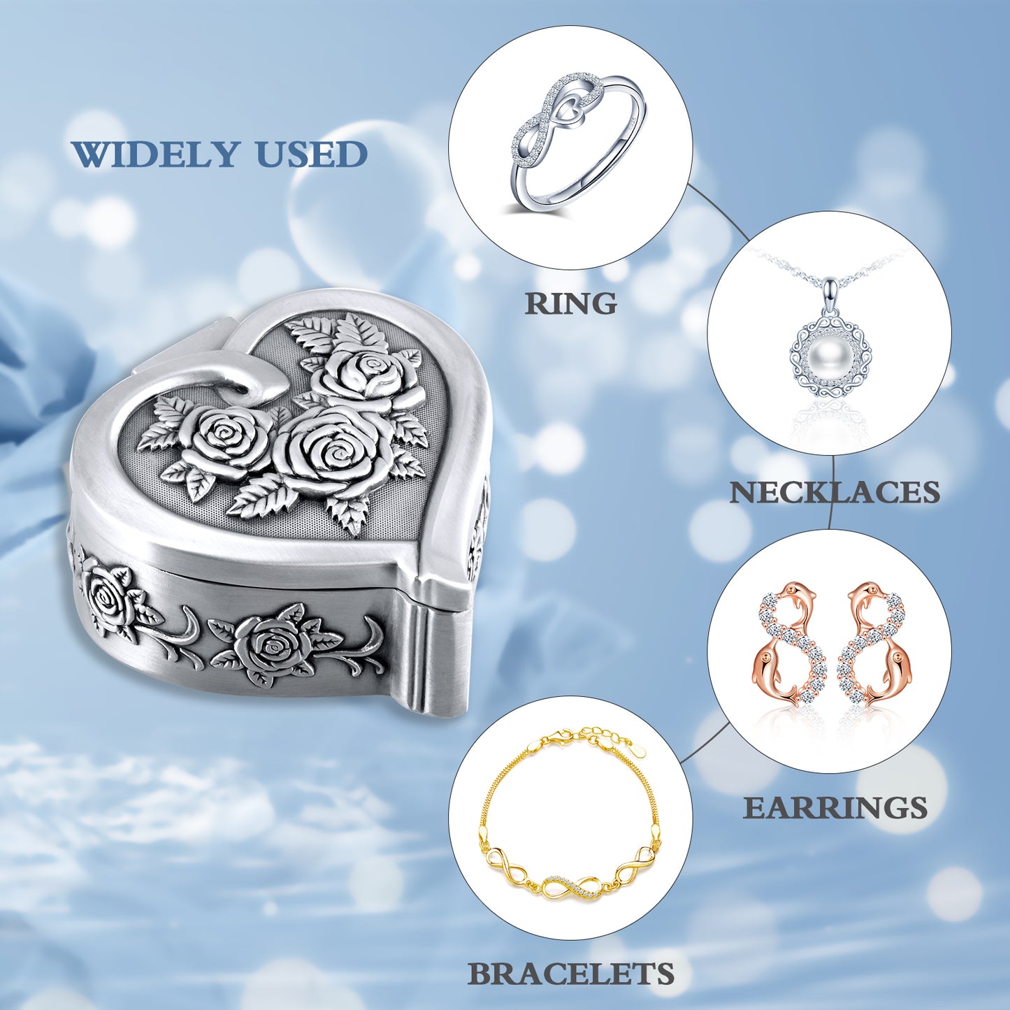 Infinionly Classical European Style Heart Rose Jewelry Box