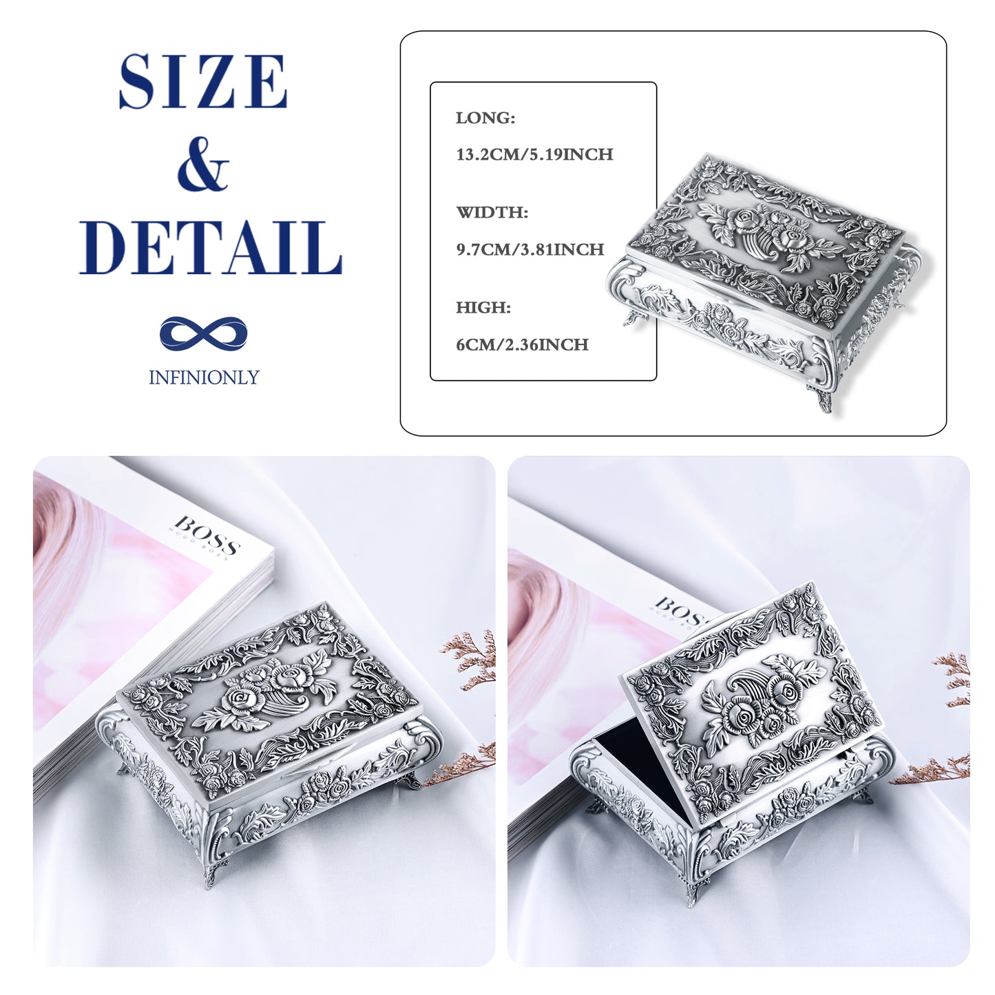 Infinionly Classical European Style Rose Jewelry Box