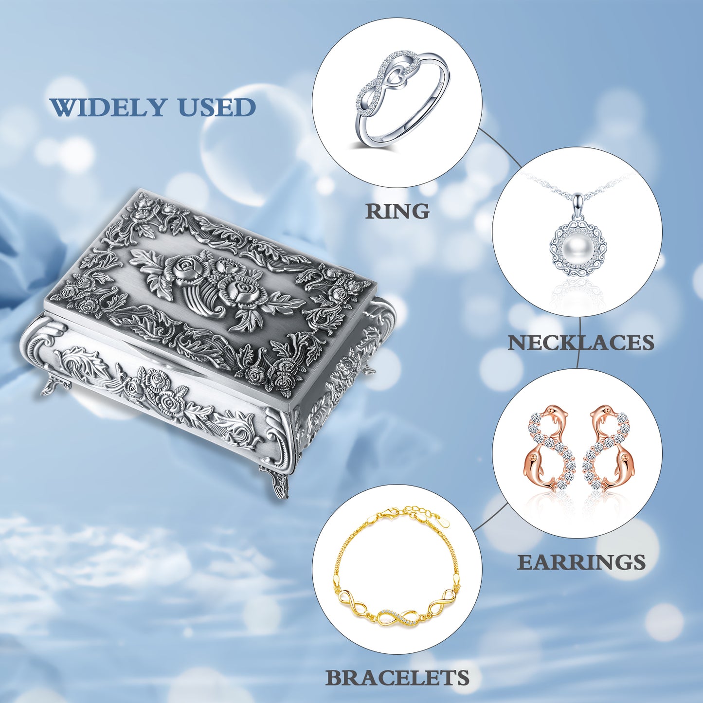 Infinionly Classical European Style Rose Jewelry Box
