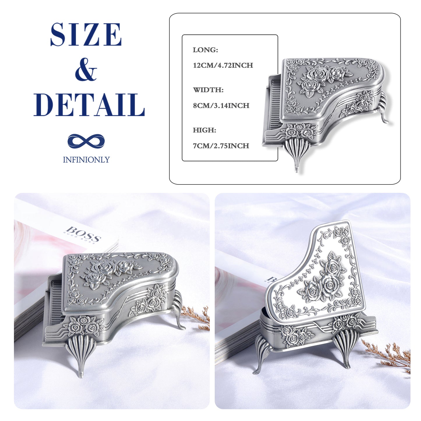 Infinionly Vintage Cute Rose Jewelry Box