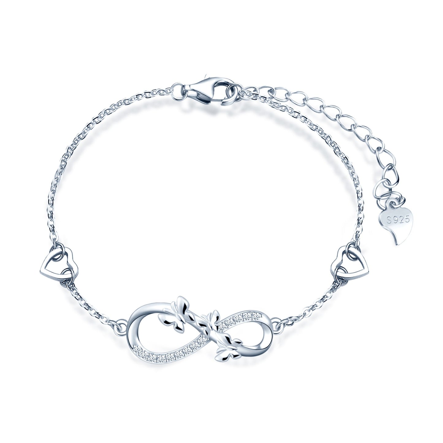 Butterflies Love Infinity with Heart Symbol CZ Bracelet