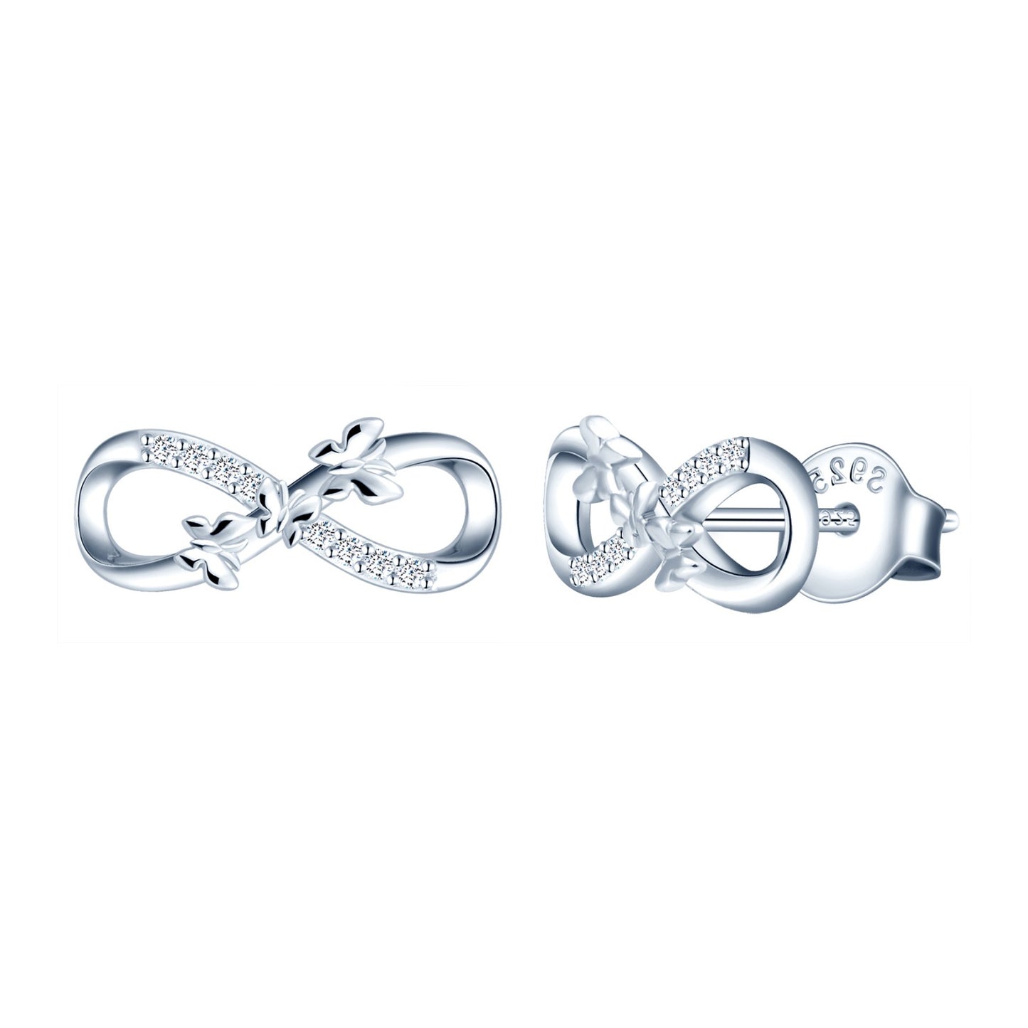 Butterflies Love Infinity Symbol CZ Stud Earrings