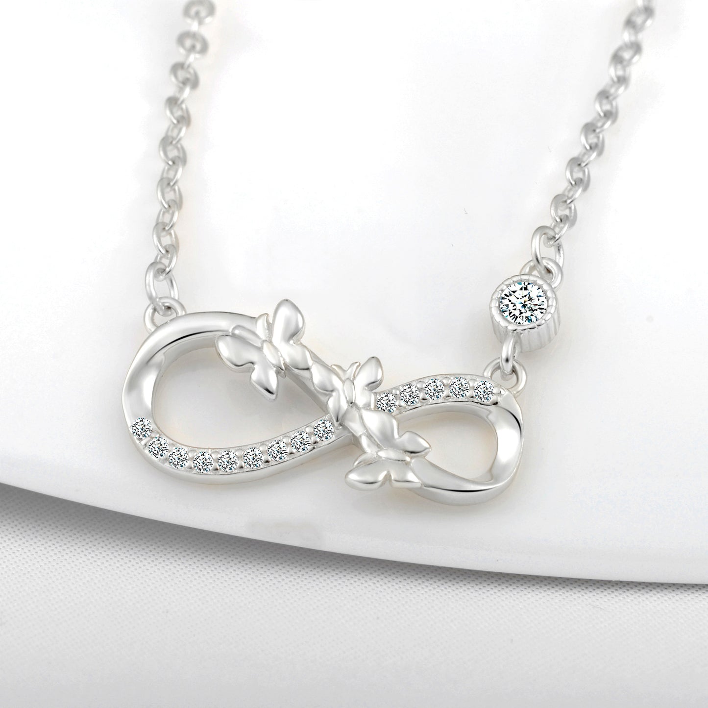 Butterflies Love Infinity Symbol CZ Necklace