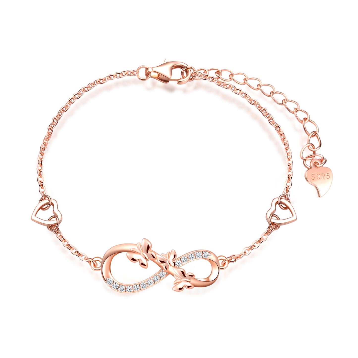 Butterflies Love Infinity with Heart Symbol CZ Bracelet