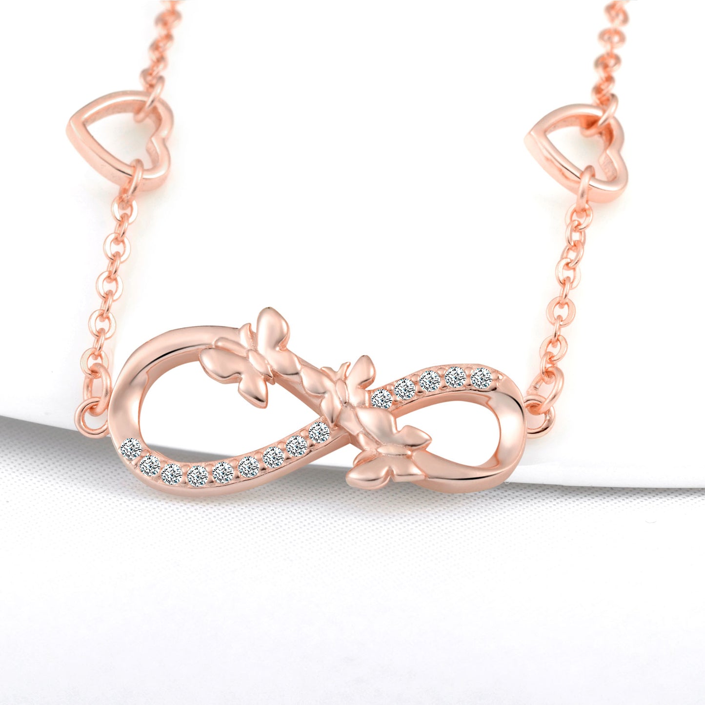 Butterflies Love Infinity with Heart Symbol CZ Bracelet