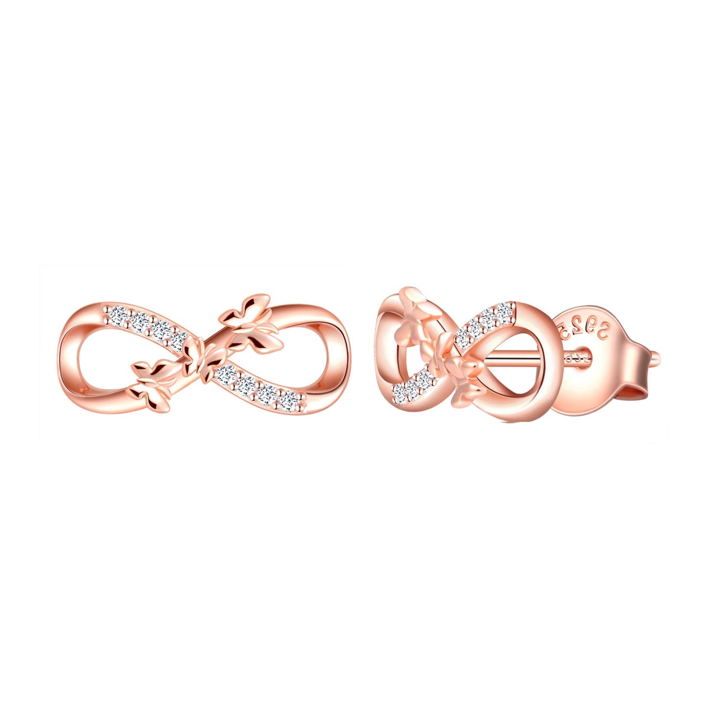 Butterflies Love Infinity Symbol CZ Stud Earrings
