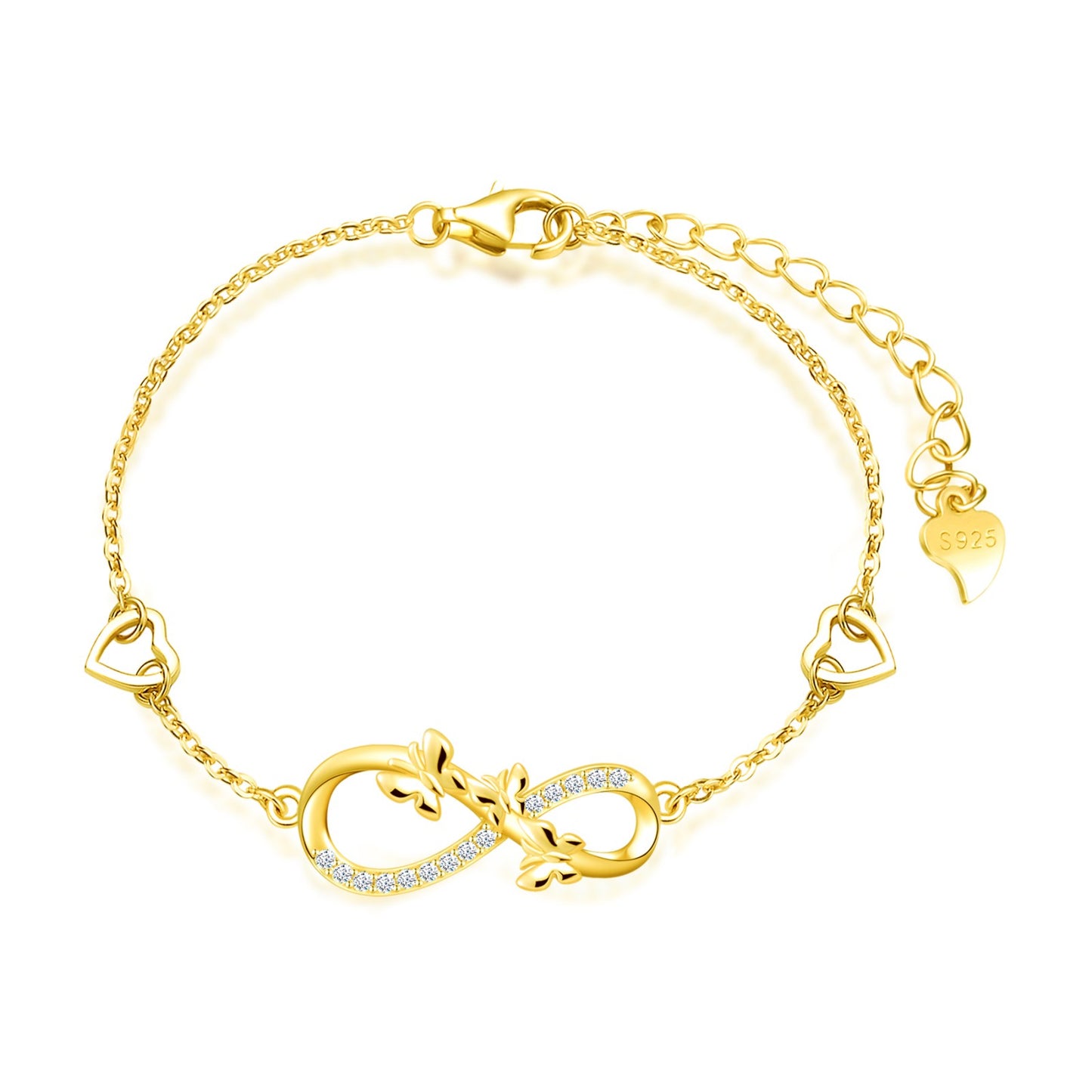Butterflies Love Infinity with Heart Symbol CZ Bracelet