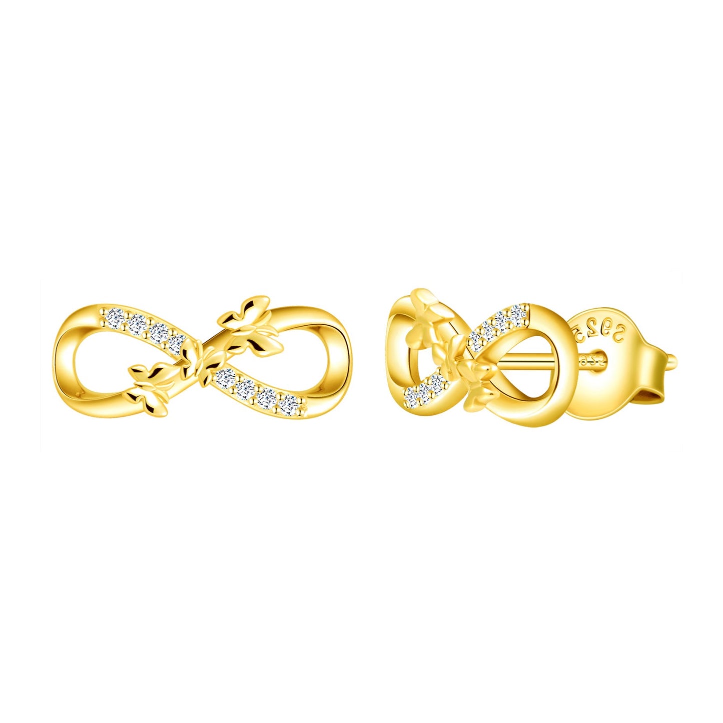 Butterflies Love Infinity Symbol CZ Stud Earrings