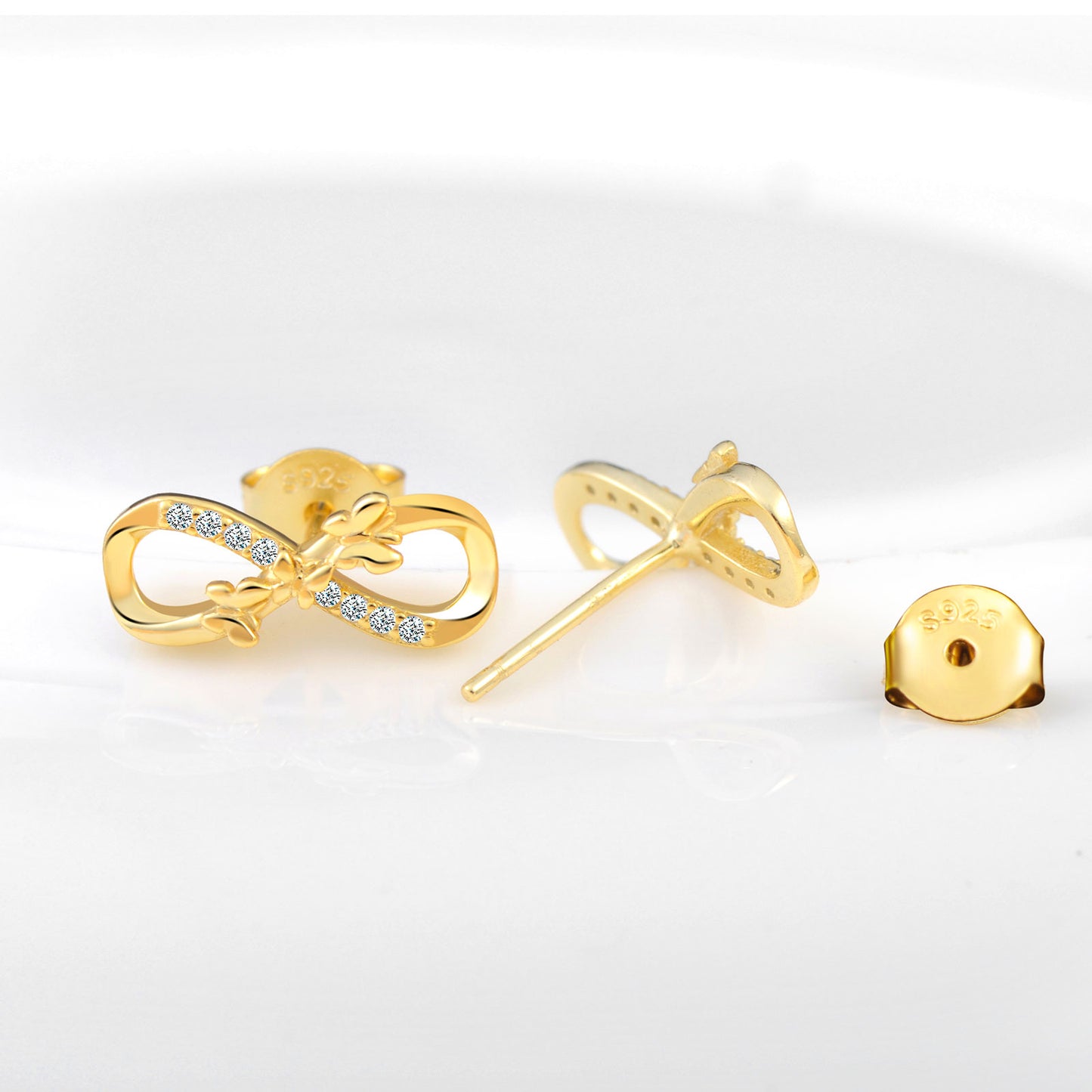 Butterflies Love Infinity Symbol CZ Stud Earrings