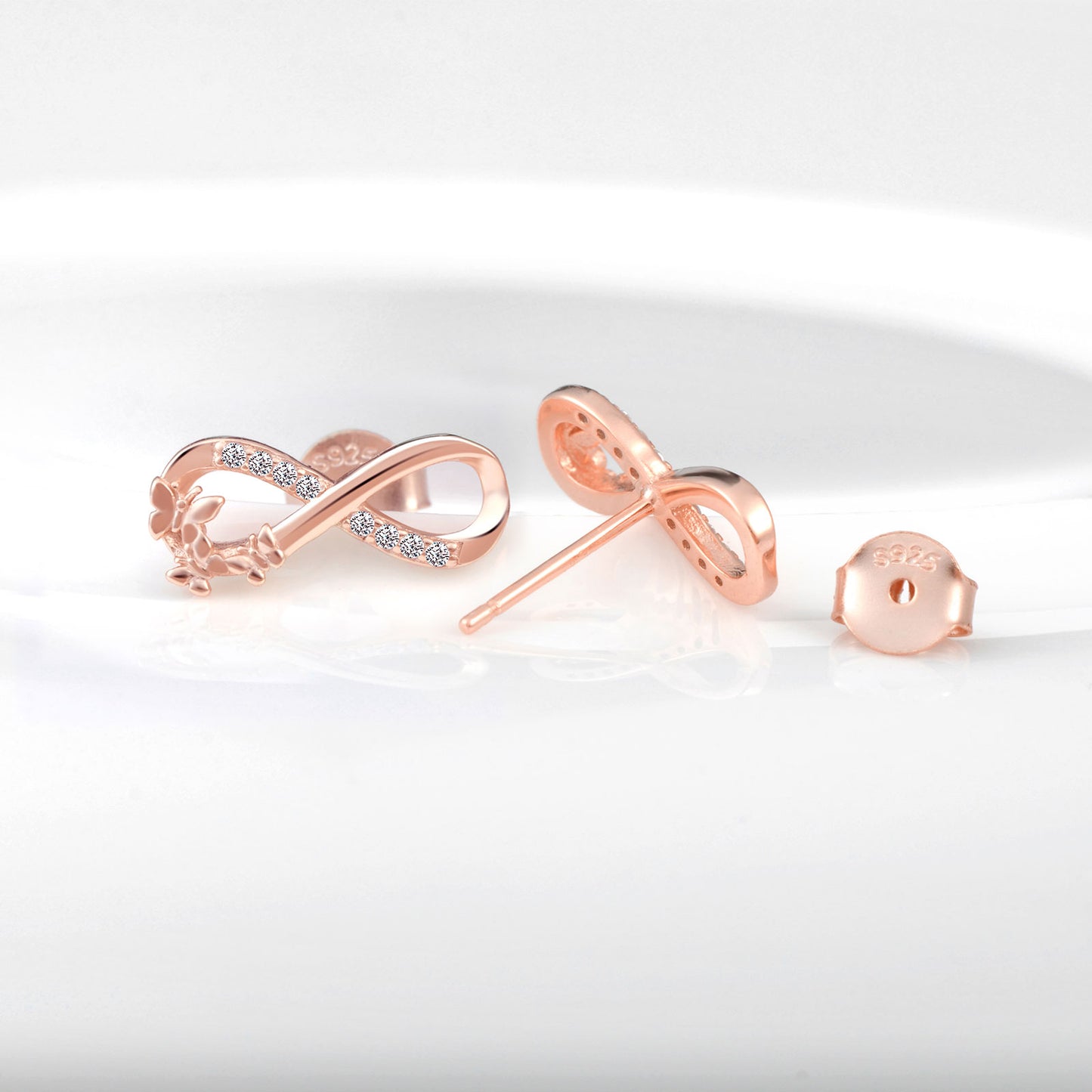 Butterflies On Infinity CZ Stud Earrings