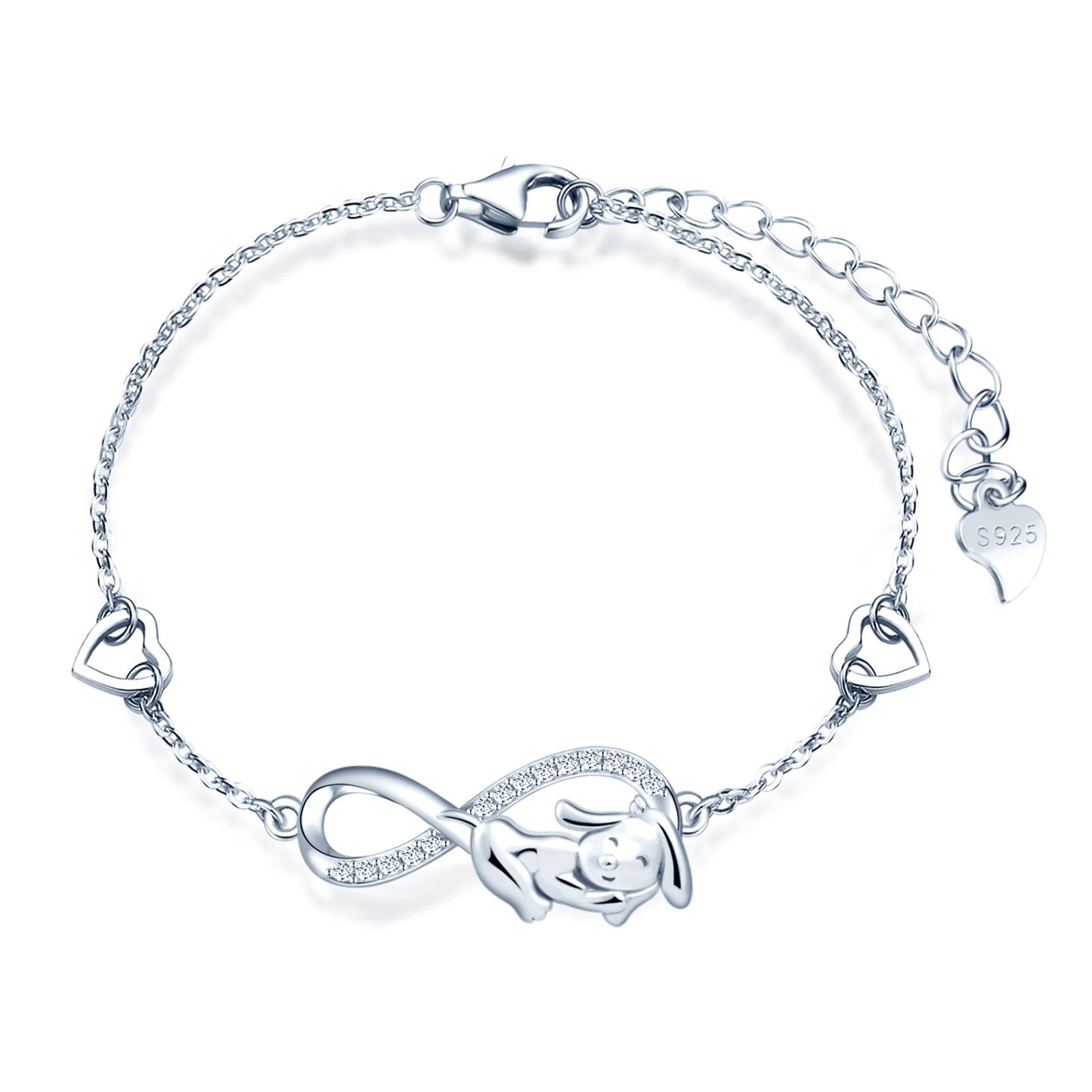 Dog Loves Infinity with Hearts Symbol CZ Bracelet