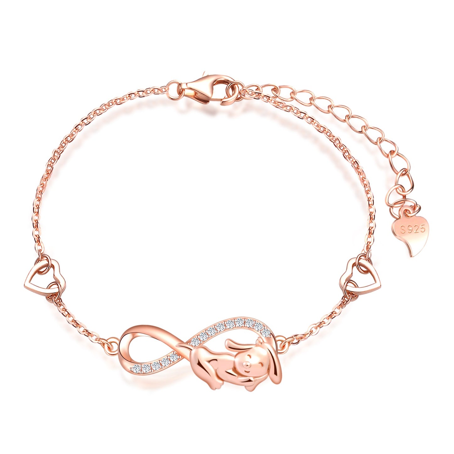 Dog Loves Infinity with Hearts Symbol CZ Bracelet
