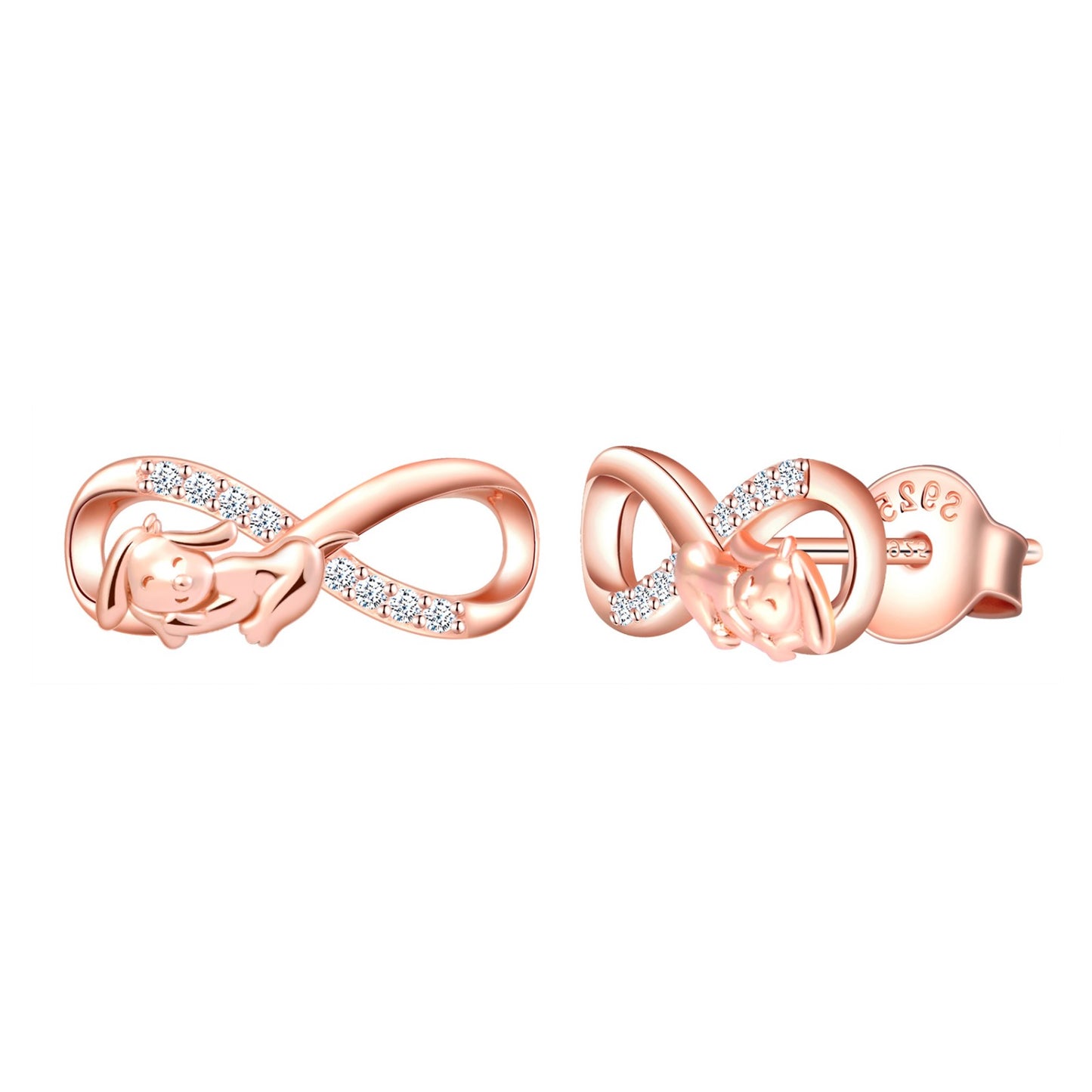 Infinity with Dog CZ Stud Earrings