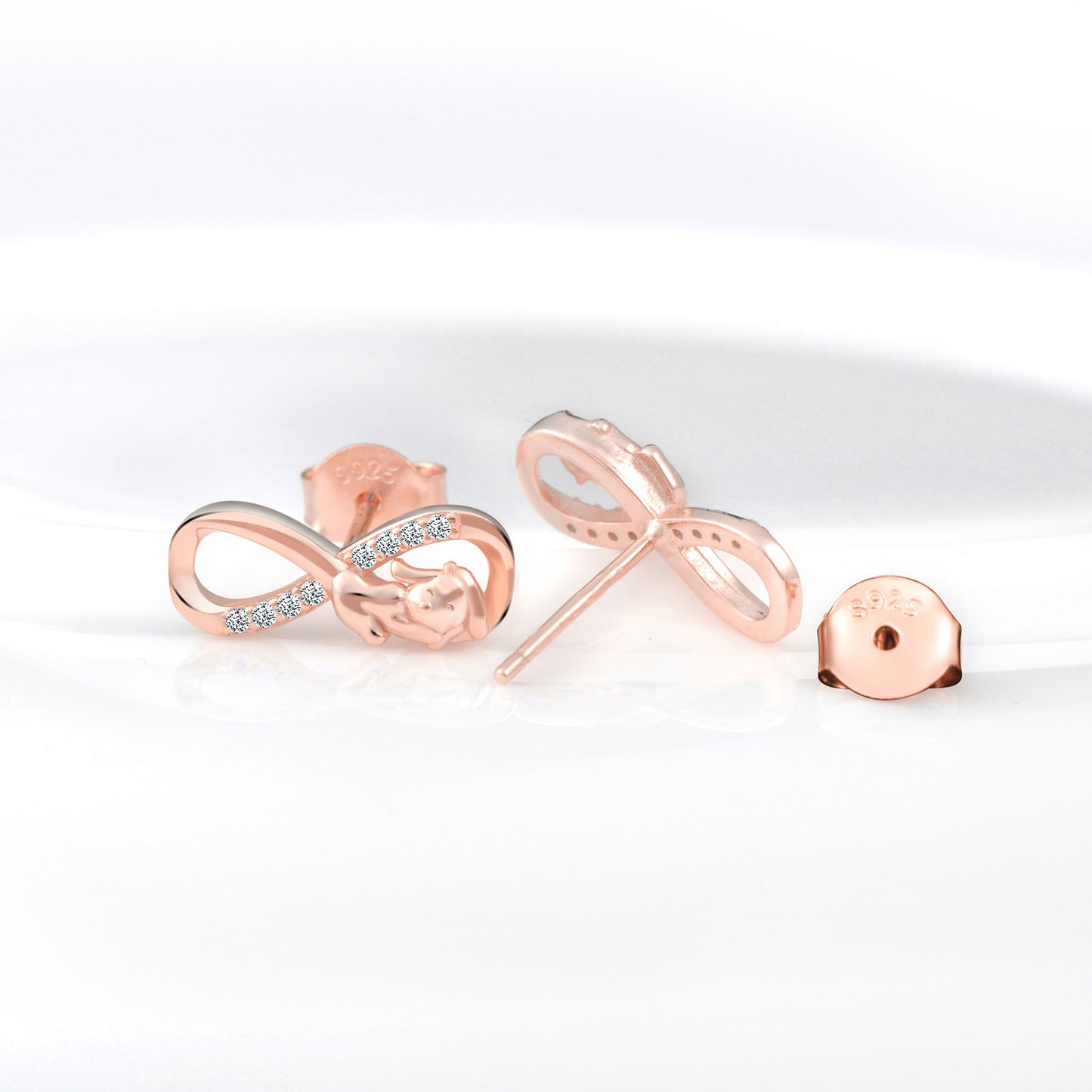Infinity with Dog CZ Stud Earrings