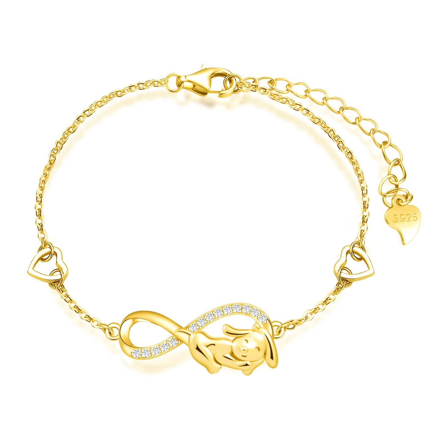 Dog Loves Infinity with Hearts Symbol CZ Bracelet
