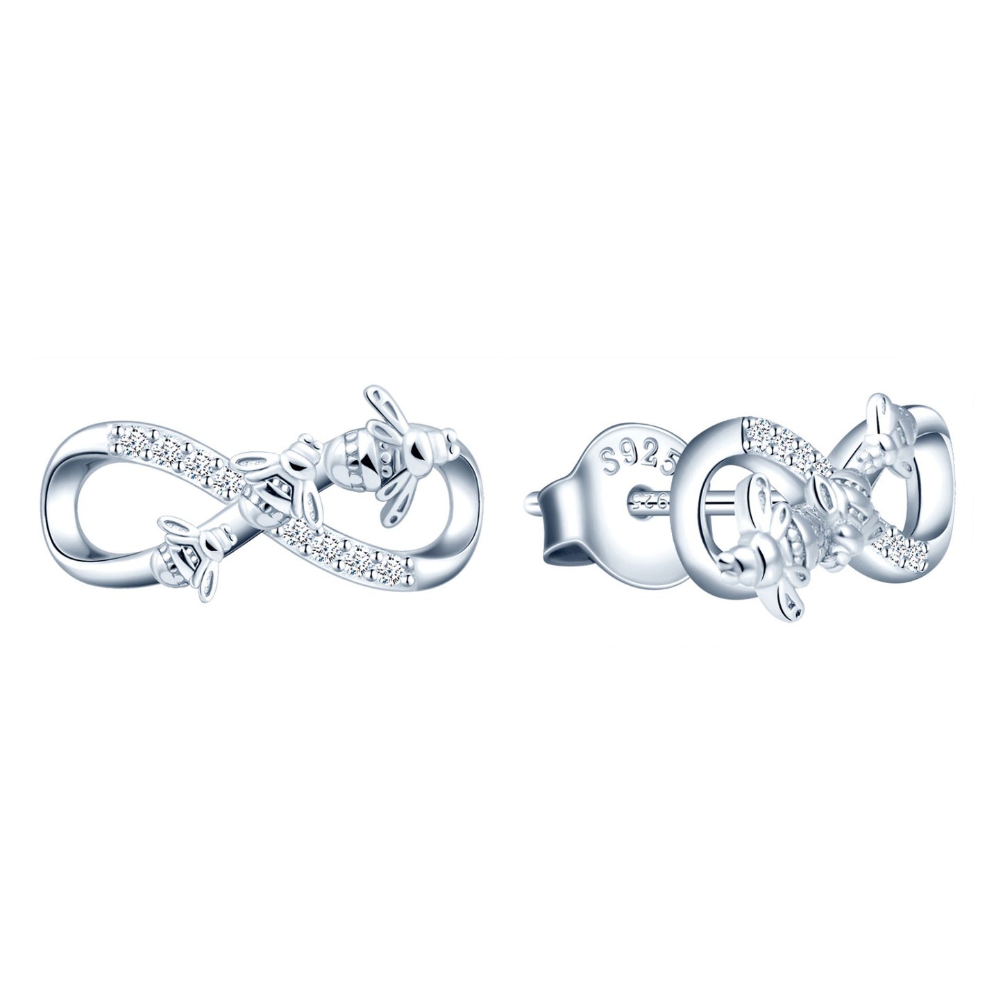 Bees Love Infinity Symbol CZ Stud Earrings
