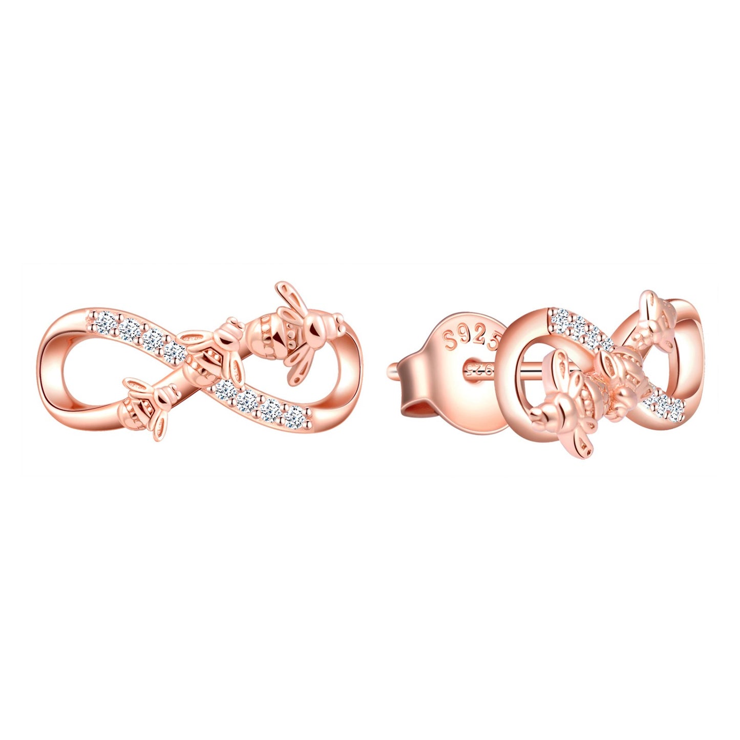 Bees Love Infinity Symbol CZ Stud Earrings