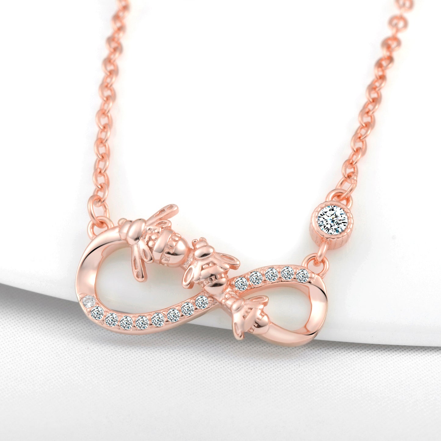 Bees Love Infinity Symbol CZ Necklace