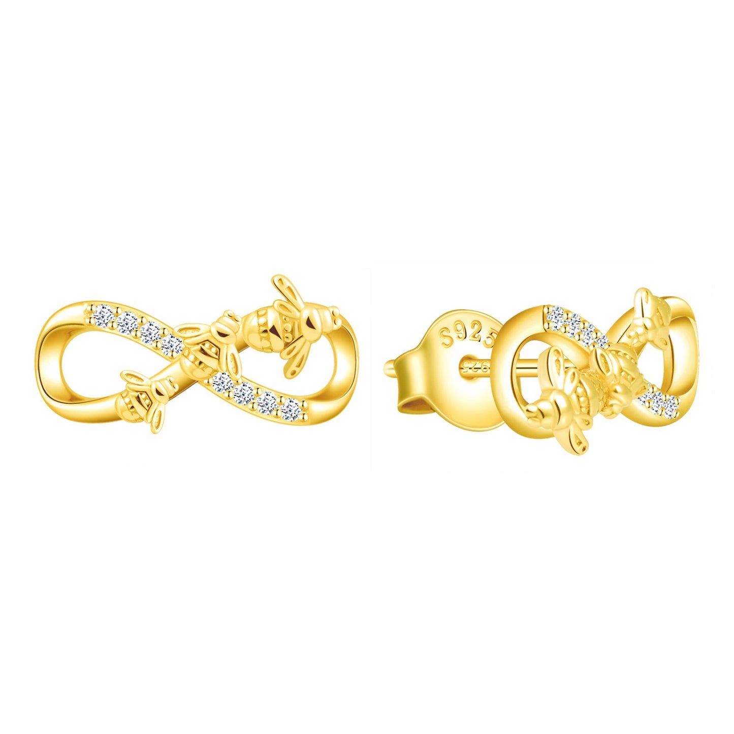 Bees Love Infinity Symbol CZ Stud Earrings